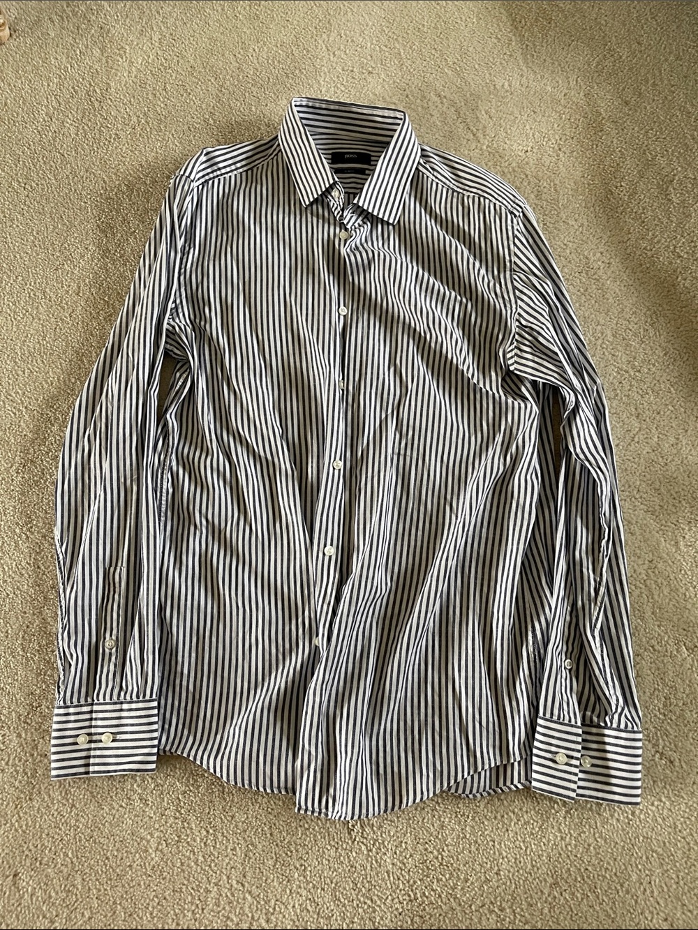Hugo Boss Blue and White Vertical Stripe Dress Shirt
